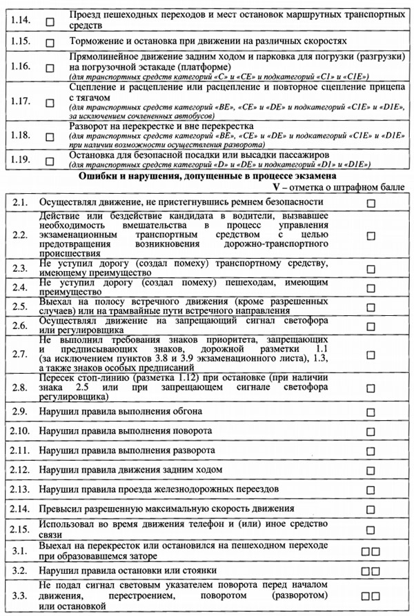 Экзаменационный лист по вождению 2021 нового образца