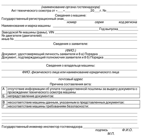 Форма акта технического осмотра