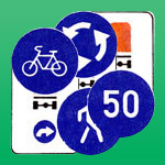 Знаки пешеходная дорожка, велосипедная дорожка, ограничение минимальной скорости